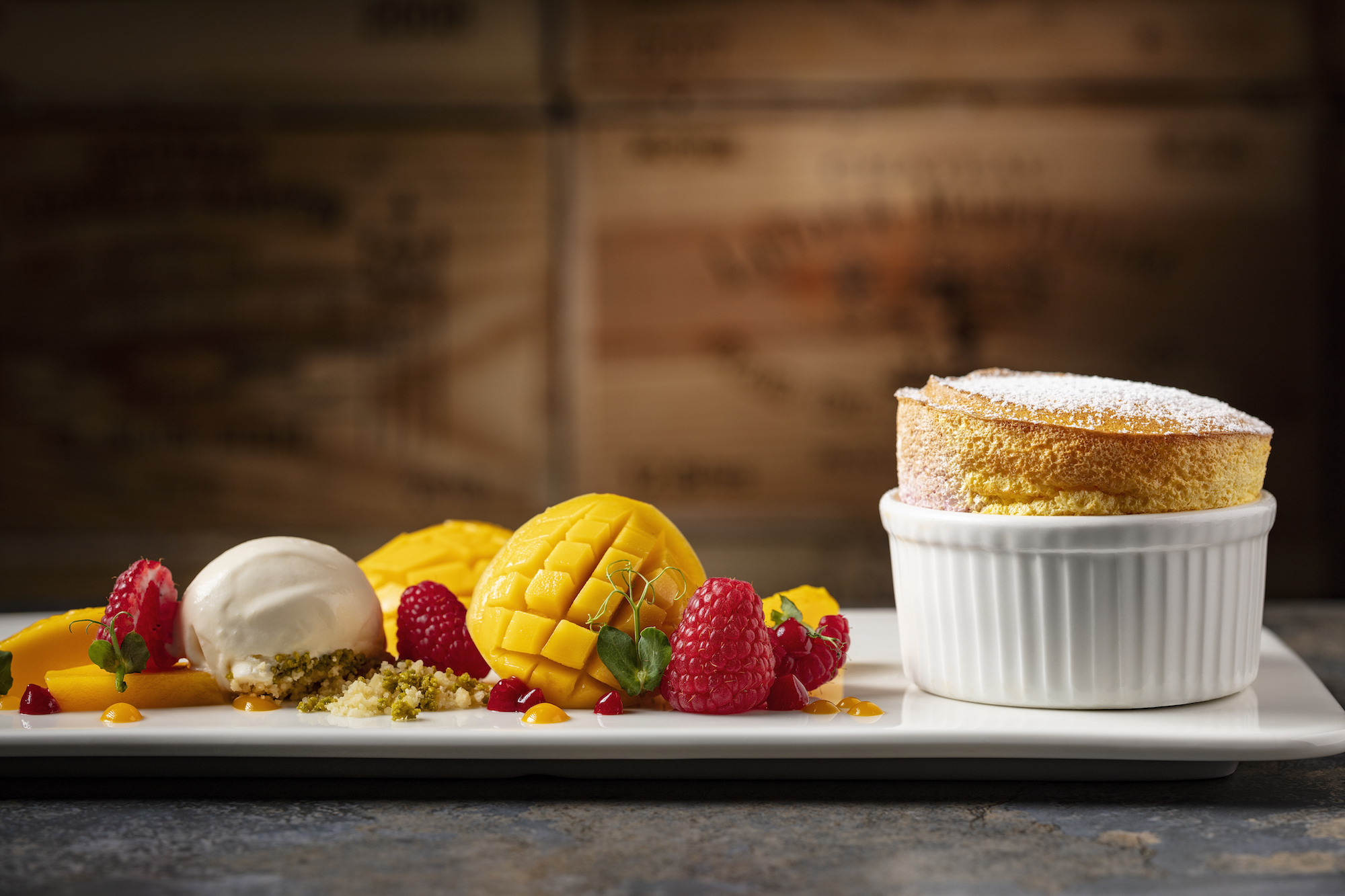 Brasserie Raspberry and mango souffle with vanilla ice cream Macau Lifestyle