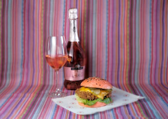 Pinktober burger and champagne at Vida Rica Bar Mandarin Oriental Macau